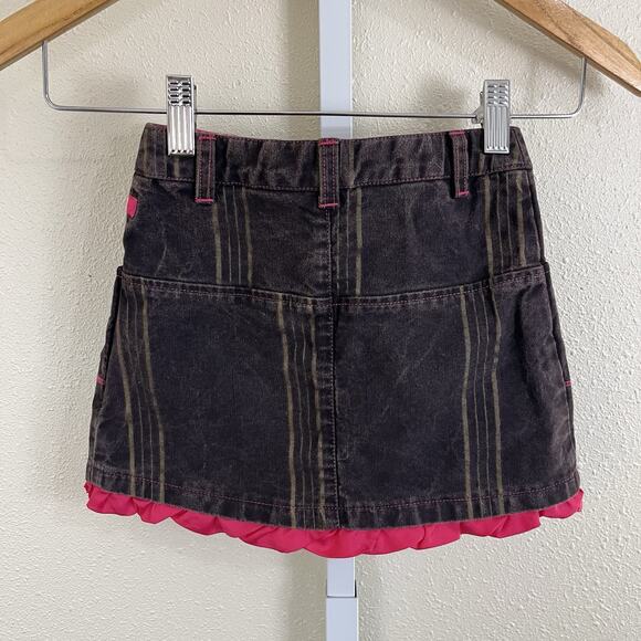 Kenzo Junior Girls Skirt Size 5 Brown Pink Denim Mini Ruffle Hem Pockets - Picture 3 of 6